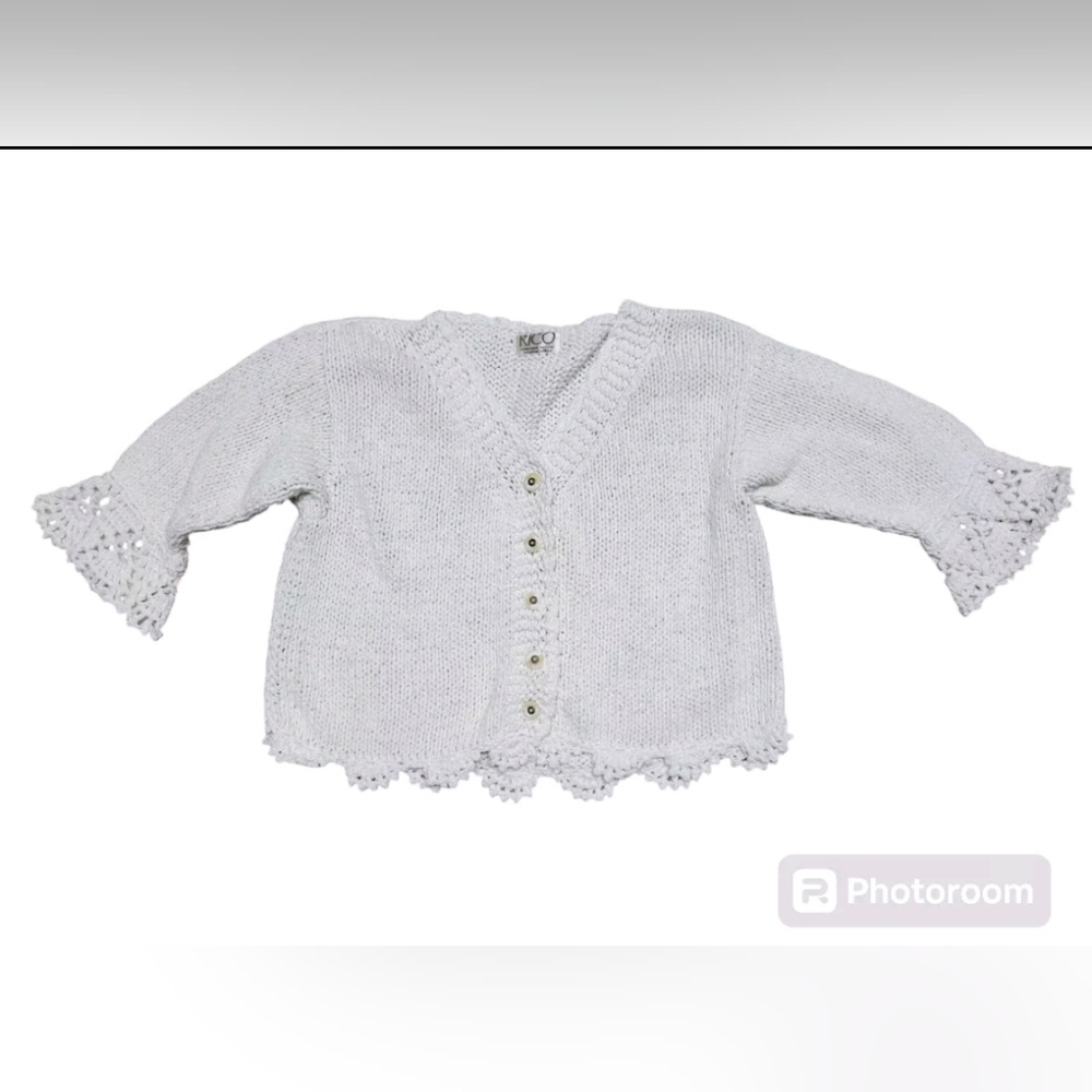 Vintage Rico Hand-Knit Cotton Cardigan Sweater Medium Boho Beach